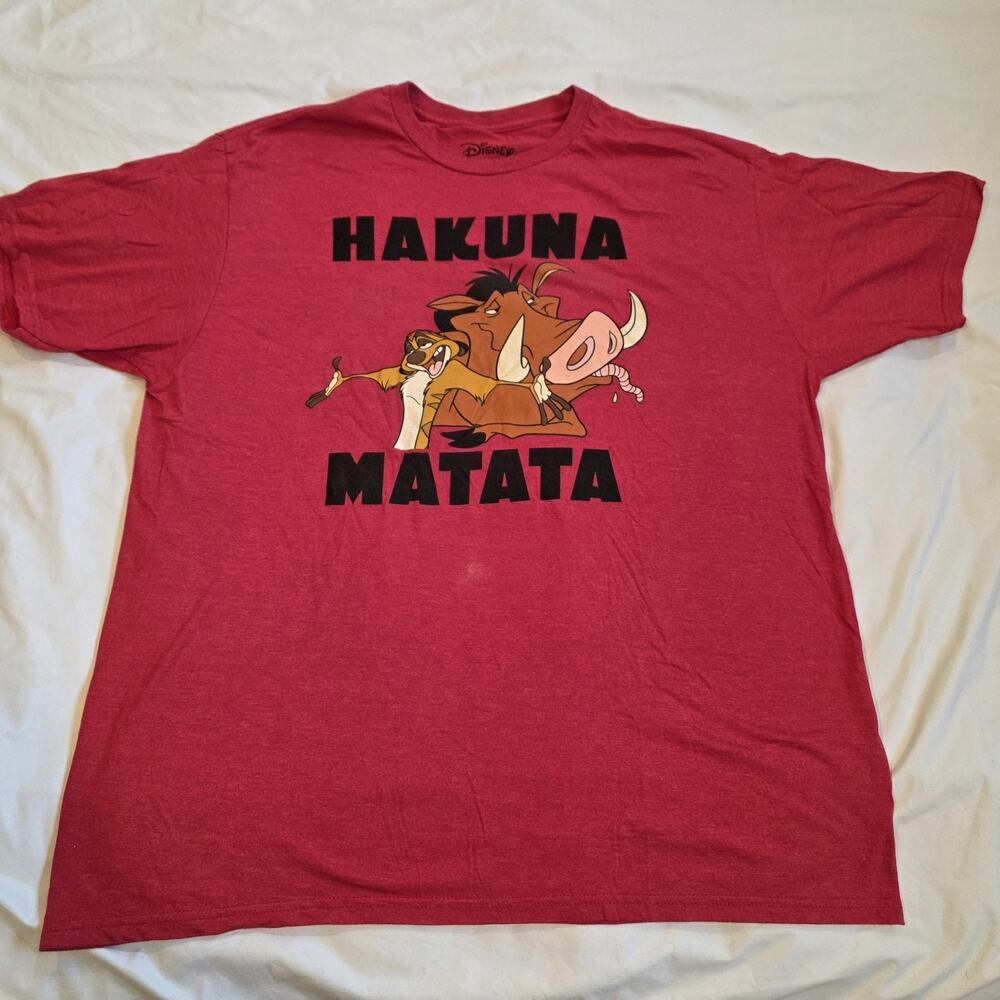 Disney T-Shirt Mens Sz 2XL Red The Lion King Hakuna Matata Timon & Pumba